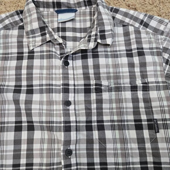 Columbia Sportswear Mens Medium White & Gray Checkered Button Down Top - Picture 3 of 6